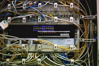Network equipment and cables in a server rack